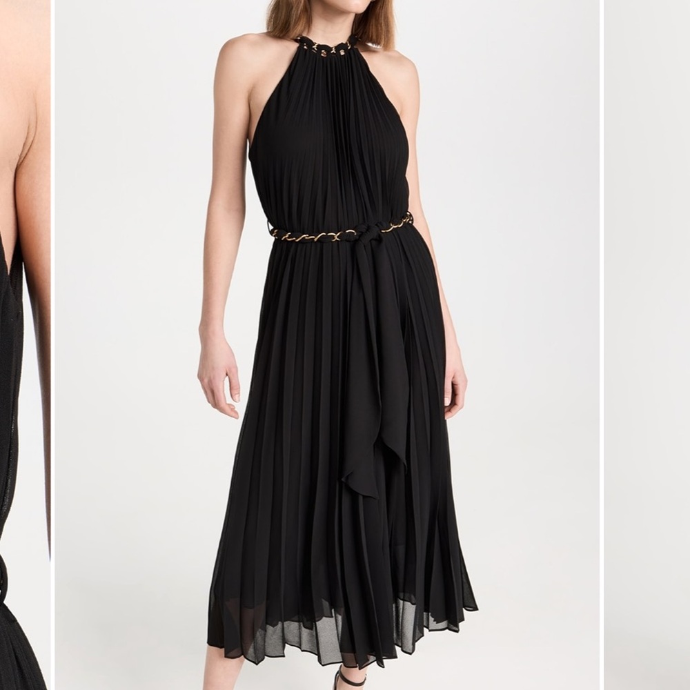 Nwt Zimmerman Sunray Pleat Black Midi Dress Braided Gold metal 6